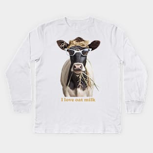 Plant Based Dairy Cow with Glasses Funny Animals for Men, Women, Kids Kids Long Sleeve T-Shirt